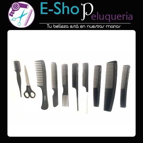 Set De Peines, Navaja Y Tijera Eurostil Barberia Peluqueria