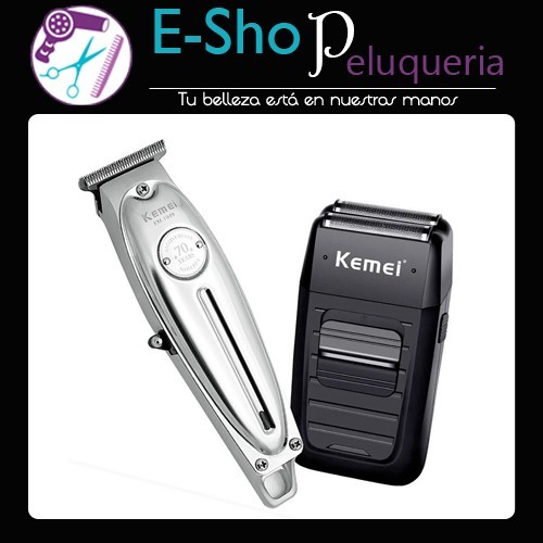 Kit Kemei Patillera Trimmer Metal 1949 + Afeitadora Shaver 1102