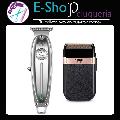 Kemei Kit Corta Pelo Trimmer Metal 1949 + Afeitadora Shaver 2024
