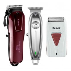 Kemei Kit Cortadora Pelo 2600 + Patillera 1949 + Afeitadora 3382