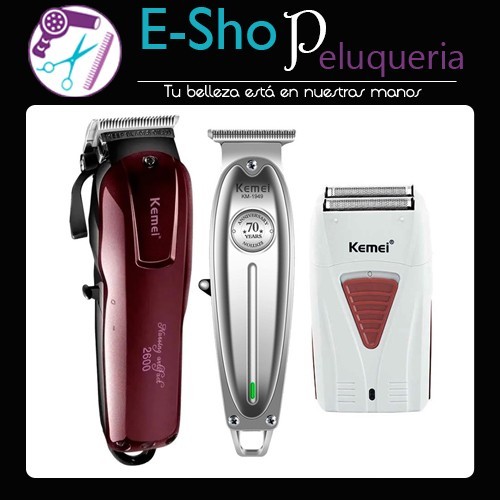 Kemei Kit Cortadora Pelo 2600 + Patillera 1949 + Afeitadora 3382
