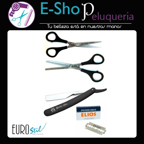 Kit Tijera Microdentada Y Pulir 6'' Peluqueria Eurostil + Navaja