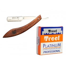 Navaja Afeitar Mango Madera Barber Line Eurostil Profesional + 100 Hojas Treet