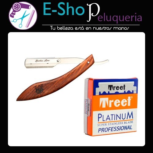 Navaja Afeitar Mango Madera Barber Line Eurostil Profesional + 100 Hojas Treet