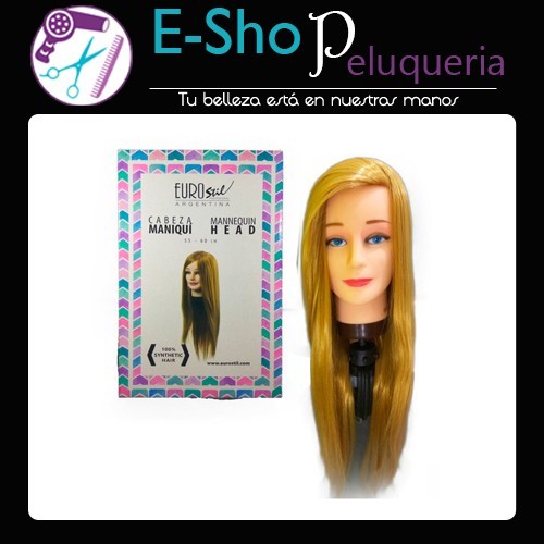 Cabeza De Practica Pelo Sintetico Largo 55cms + Soporte Eurostil