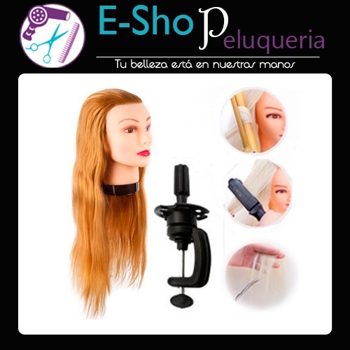 Cabeza De Practica Pelo Sintetico Largo 45cms + Soporte Eurostil