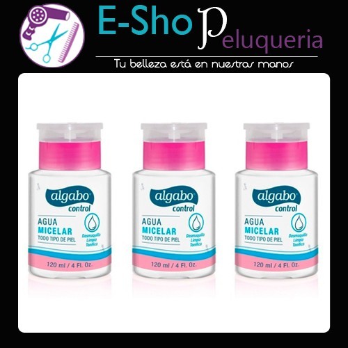 Agua Micelar Algabo Todo Tipo De Piel Con Dosificador 120 Ml Kit x 3u