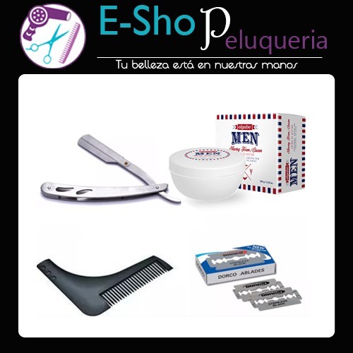 Kit Navaja + Peine Molde + Hojas de Afeitar Dorco + Crema de Afeitar Algabo Barber