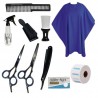 Kit Peluqueria Barberia Tijeras + Navaja + Capa Corte + Pulverizador + Rollo + Sacapelo