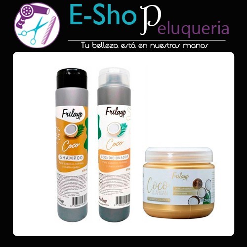 Kit Shampoo + Acondicionador + Mascara Coco Frilayp Pelo Seco