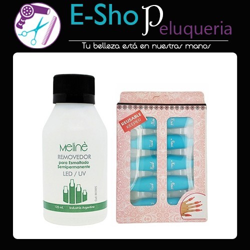 Kit Removedor Meline Esmalte Semipermanente + Broches Capuchones x 10u