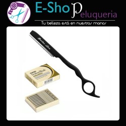Navaja Negra de Corte Barber Line Eurostil + 10 Filos Feather Kit