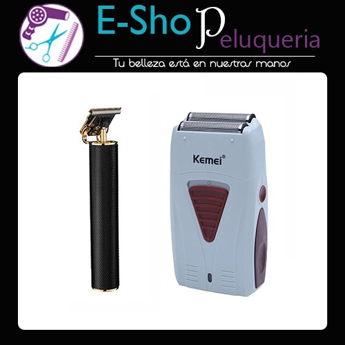 Kit Shaver Afeitadora Kemei Barber + Maquina Trimmer Patillera