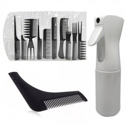 Set 10 Peines de Corte + Pulverizador + Regla Barba Barberia