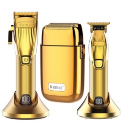 Maquina De Corte Kemei K32s Gold + Patillera  i32s + Shaver Afeitadora TX1