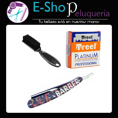 Kit Navaja Barbero Profesional + Cepillo Fade + Hojas Treet 100u