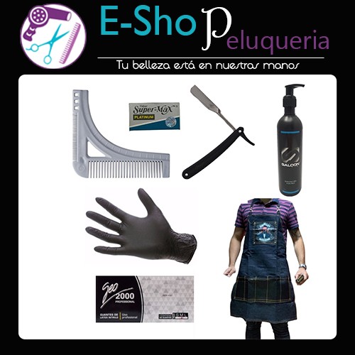 Kit Gel Para Barbear + Navaja + Delantal + Peine Barber Shop + Guantes de Nitrilo