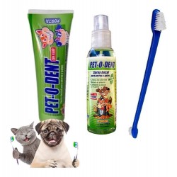Pasta Dental + Spray Antisarro + Cepillo Perros Pet O Dent Kit