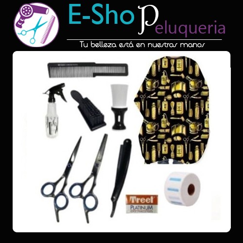 Kit Peluqueria Barberia Capa Tijera Quita Pelo Navaja Pulverizador