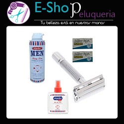 Afeitadora Clasica Profesional Metal Barber Barba Makao + Hojas + Afeitar + Espuma