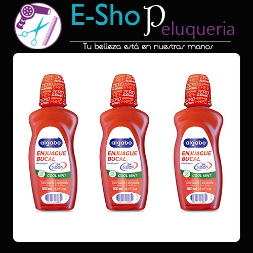 Enjuague Bucal Sin Alcohol Cool Mint Algabo x 500ml Kit x3