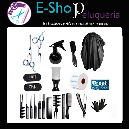 Kit Combo Barbería Tijeras Capa Set Peines Navaja Portatalco