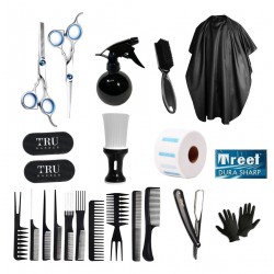 Kit Combo Barbería Tijeras Capa Set Peines Navaja Portatalco
