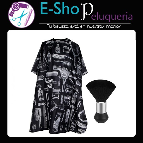 Set Barberia Capa Con Diseño Barber + Cepillo Sacapelo