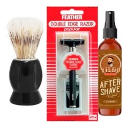Kit Afeitadora Profesional Feather + Locion After Shave + Brocha