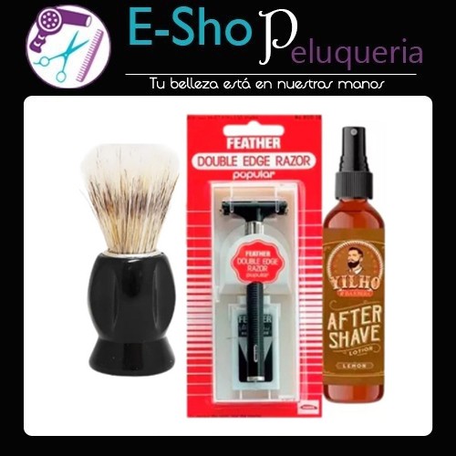 Kit Afeitadora Profesional Feather + Locion After Shave + Brocha