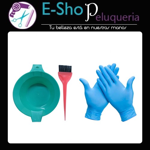 Kit Bowl + Pincel + Guantes Nitrilo Para Coloracion Tintura