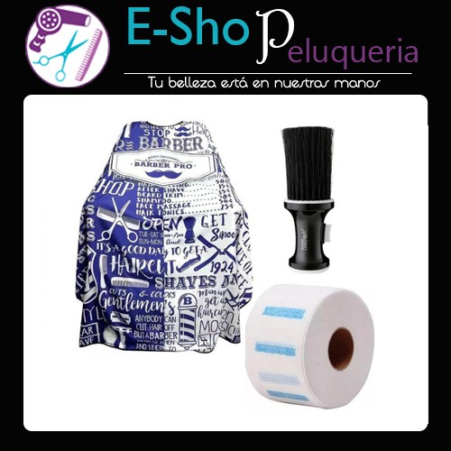Kit Capa De Corte Barbero + Sacapelo Eurostil + Papel Rollo Cuello