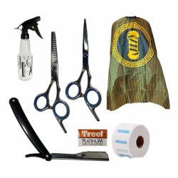 Kit Barber Tijeras + Navaja + Filos + Rociador + Capa
