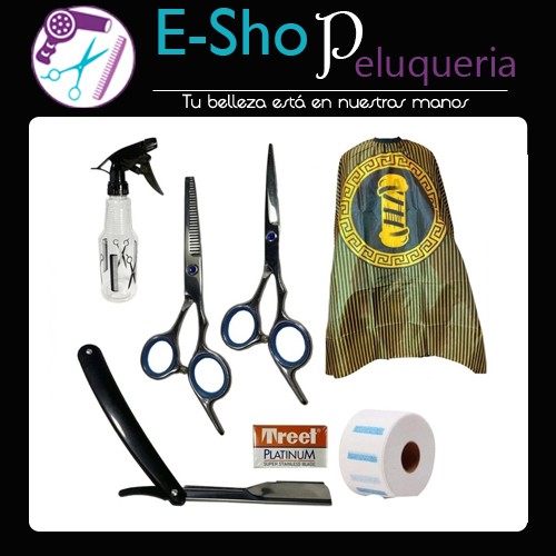 Kit Barber Tijeras + Navaja + Filos + Rociador + Capa