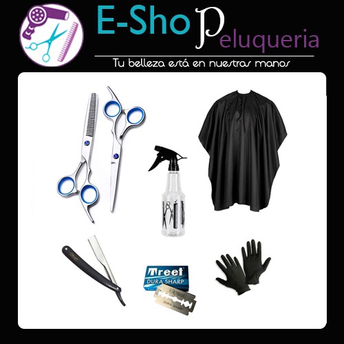 Kit Combo Barbería Peluquería Tijeras Capa Rociador Navaja