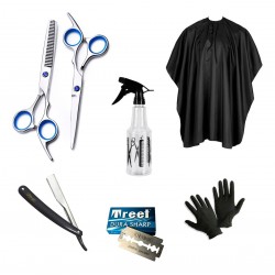 Kit Combo Barbería Peluquería Tijeras Capa Rociador Navaja
