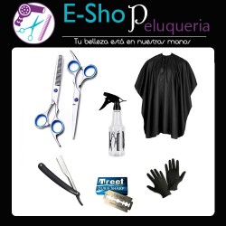 Kit Combo Barbería Peluquería Tijeras Capa Rociador Navaja