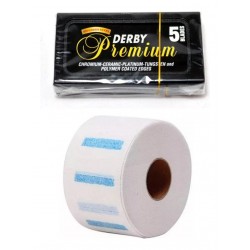 Kit Rollo De Papel Cuello Barber + Caja De Filos Derby Premium