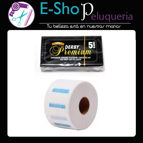 Rollo De Papel Cuello Barber + Caja De Filos Derby Premium