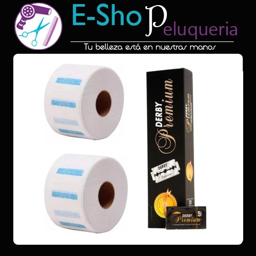 Kit 2 Rollos De Papel De Cuello Barber + Blister Derby Premium