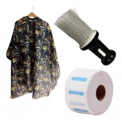 Kit Capa De Corte Barber + Sacapelo Con talquera + Rollo de Papel de Cuello