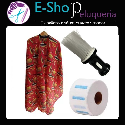 Kit Capa De Corte Barber + Sacapelo Con talquera + Rollo de Papel de Cuello