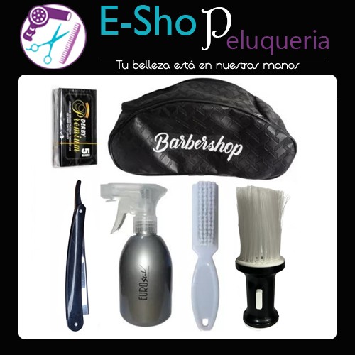 Kit Bolso Barber + Navaja + Cepillos + Rociador + Filos Derby