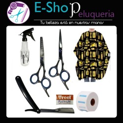 Kit Barber Tijeras Navaja Filos Capa Rociador Papel Cuello