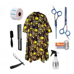Kit Barber Tijeras Capa Cepillo Rociador Navaja Peine