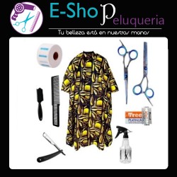 Kit Barber Tijeras Capa Cepillo Rociador Navaja Peine