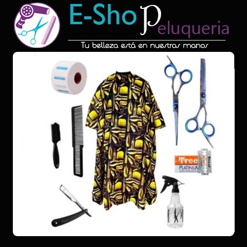Kit Barber Tijeras Capa Cepillo Rociador Navaja Peine