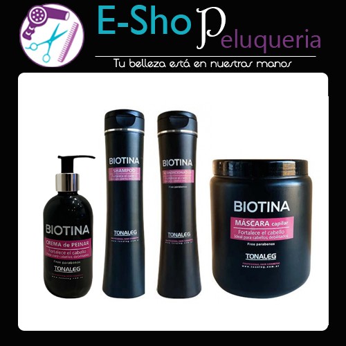 Shampoo + Acondicionador + Baño De Crema + Crema de Peinar Kit Biotina Libre De Parabenos Tonaleg 1Kg