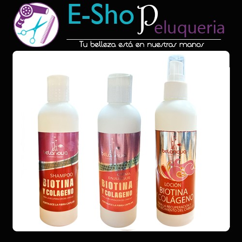 Kit Shampoo + Acondicionador + Locion Biotina Colageno Belanova
