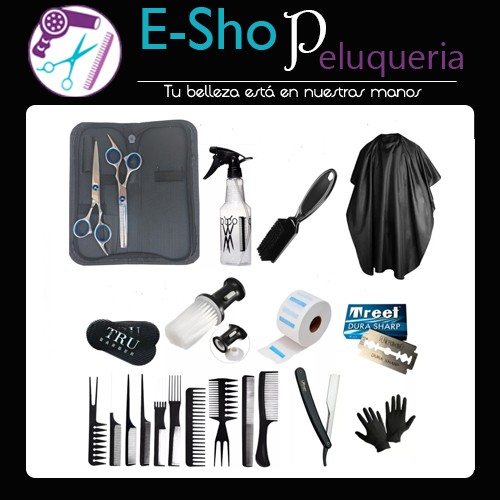 Kit Barber Tijeras Set Peines Capa Navaja Filos Quitapelo